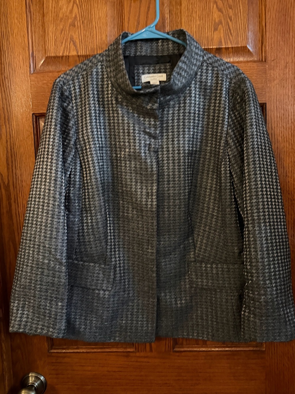 Coldwater Creek 18W Silver & Black Snap Front Buttons Wool Blend 3/4 Sleeves